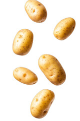 potatoes falling from above over isolated white transparent background