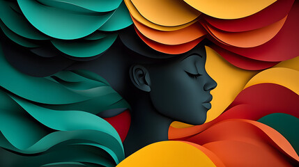 Black History Month color background. Abstract paper cut style composition with layers of geometric.