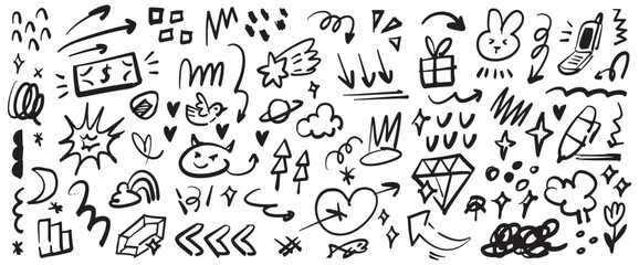 Creative Hand-Drawn Doodle Set | Playful Vector Scribbles, Symbols, and Sketches | Abstract Black and White Illustration for Design Projects