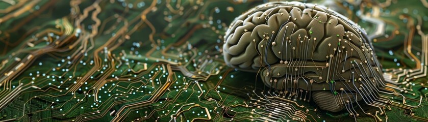 Obraz premium Human Brain on Circuit Board