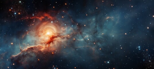 Naklejka premium Vibrant cosmic nebula illuminated by stars and swirling gas in deep space at night