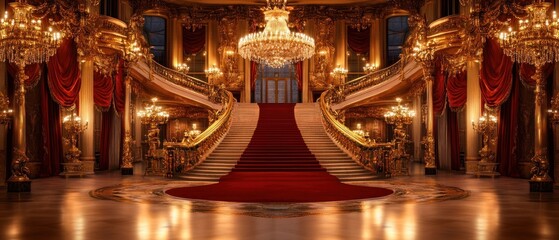 Grand Staircase with Red Carpet in a Gilded Palace