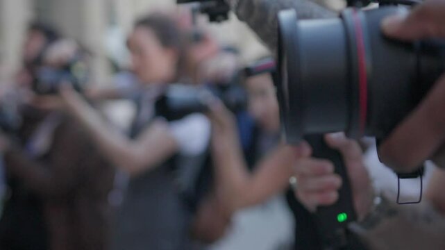 Paparazzi, cameras filming the carpet, Slow motion, fashion show