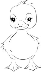 Duckling. Thin outline with black lines. For coloring.