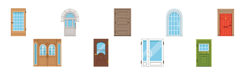 Different Front Door as Entrance and Exterior Element Vector Set