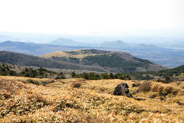 Landscape on Halla Mountain with small volcanoes