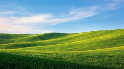 Fototapeta premium Green grass field with blue sky, color tone of the image in 1990s