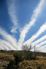 View of the white clouds with strong wind on Halla Mountain