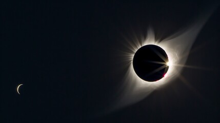 Total Eclipse Begins with the moon completely obscuring the sun creating a dramatic and surreal celestial event