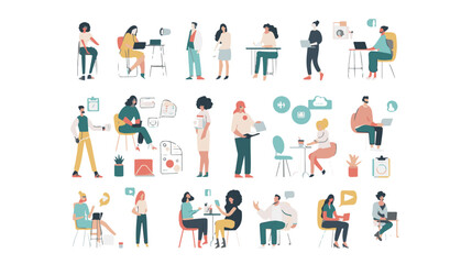 Teamwork web concept with people scenes mega set in flat design. Bundle of character situations with brainstorming for developing business