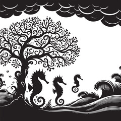 seahorse vector design clipart flat style artwork