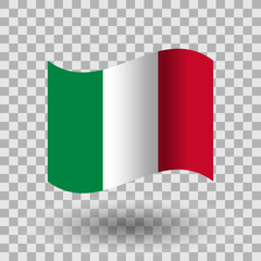 Italy flag vector. Italy wavy flag isolated transparent background. Flag of Italy symbol icon.