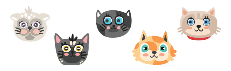 Funny Cat Muzzle and Smiling Snout Vector Set