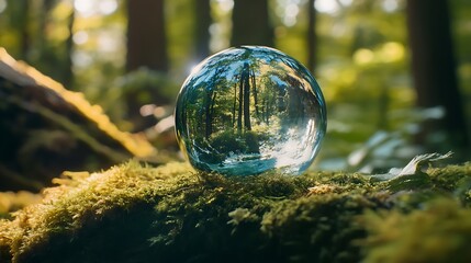 Forest Reflection in a Glass Sphere