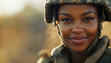 portrait of black woman soldier in uniform serving in the army