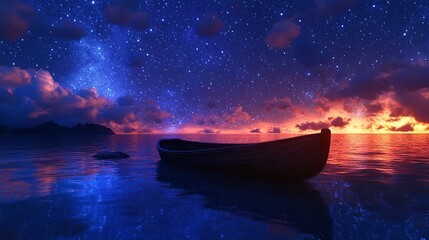 a boat on the water at night