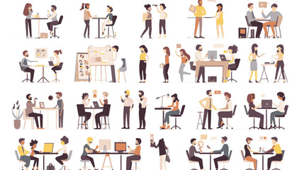 Teamwork web concept with people scenes mega set in flat design. Bundle of character situations with brainstorming for developing business,