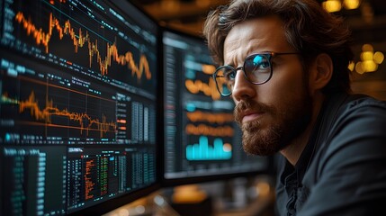 Businessman analyzes stock trading graph, financial data, investment funds in the stock market and digital assets.