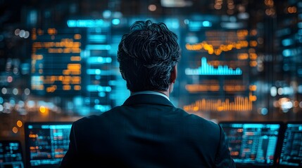 Businessman analyzes stock trading graph, financial data, investment funds in the stock market and digital assets.