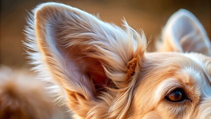 Naklejka premium closeup of a dog's ear showcasing fluffy fur textures and gentle creases