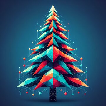 christmas tree with polygon style isolated 