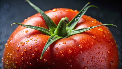 Closeup of a tomato emphasizing its luscious sheen and subtle details