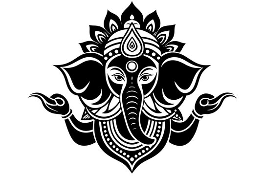 black ganesha art, indian god, floral design clip art preview