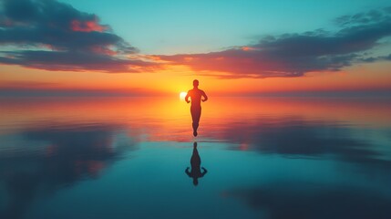 Silhouette of a Runner at Sunset Over the Ocean