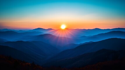 Obraz premium Sunrise Over Mountains - Blue Hour Landscape Photography