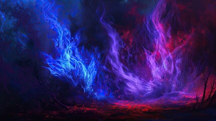 Fototapeta premium Ghostly flames in blue and purple intertwine with red for a mystical surreal effect