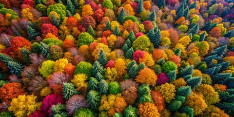 colorful forest bird's eye view
