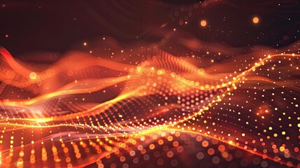 Metallic lines and glowing ember-like dots in fiery colors for a futuristic look