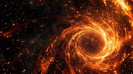 Naklejka premium Swirling vortex of bright fiery particles against a deep black void for dynamic energy