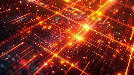 Fototapeta premium Neon-inspired flame lines of orange and red glow against a metallic backdrop