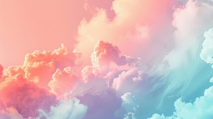 Fototapeta premium Coral and pale blue blend into delicate clouds and glowing mist in retro backdrop