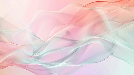 Fototapeta premium Smooth wavy lines in pastel mint coral and purple create a soft retro background