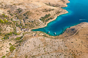 Croatia, Island Goli Otok where the closed men’s prison is located. Lagoon with beautiful...