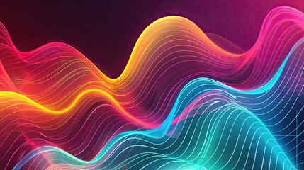 Obraz premium Bold retro wallpaper with crimson turquoise and neon yellow waveforms on a glossy backdrop