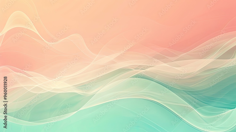 Poster Soft coral teal lavender wallpaper featuring wave-like patterns and a glowing mist in the backdrop