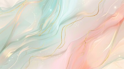 Fototapeta premium Wallpaper with soft rose mint and gold hues showcasing flowing patterns and subtle ethereal background light