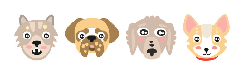 Obraz premium Funny Dog Muzzle and Smiling Snout Vector Set