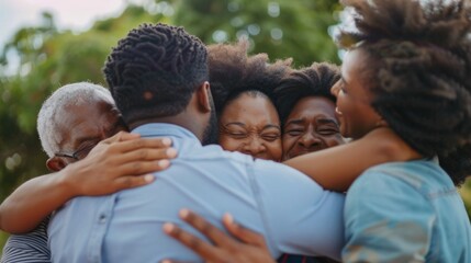 Fototapeta premium A group hug among family members, National Hugging Day
