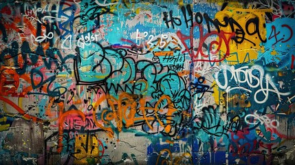 Graffiti wall backdrop featuring bright colors and overlapping urban designs