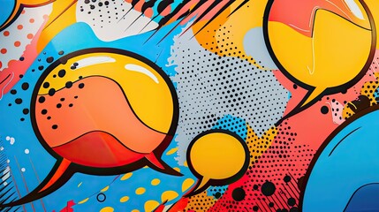 Fototapeta premium Retro wallpaper with vibrant speech bubbles abstract shapes and halftone shading