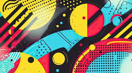 Obraz premium Neon-colored wallpaper with abstract shapes bold outlines and comic-style dots