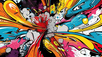 Fototapeta premium Pop art wallpaper with abstract swirling shapes vibrant colors and bold outlines