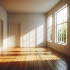 Obraz premium Interior design. Empty room with in light colors without furniture with large windows. 3D rendering. 