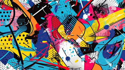 Obraz premium Comic-style wallpaper with abstract patterns action lines and neon color bursts