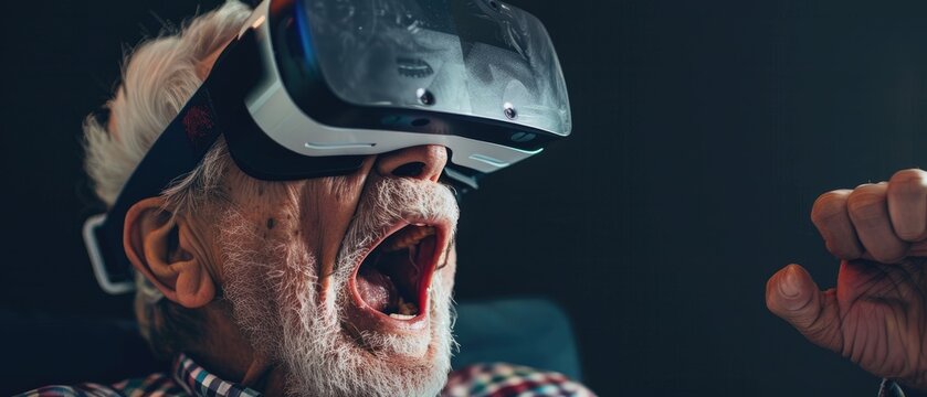 A Senior Man Experiences the Thrill of Virtual Reality - Powered by Adobe