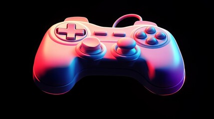 3D Gamepad on Dark Background: Minimal Cartoon Style Joystick, Modern Video Game Controller for Gamers